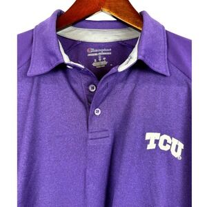 Champion TCU Polo Shirt Mens Medium Purple Short Sleeve‎ Athletic Top